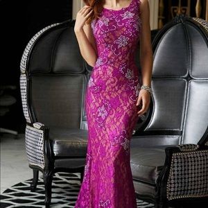JOVANI 21789 Lace Prom Dress Red Pageant Gown Backless Formal.